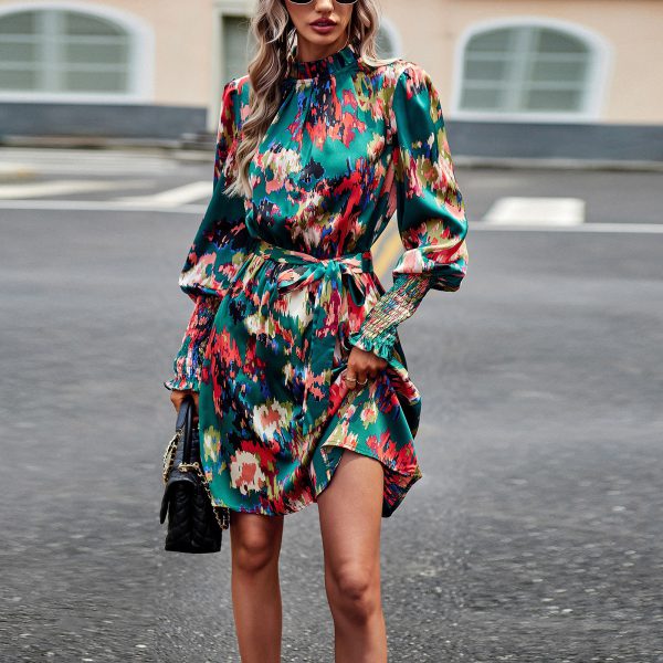 Printed Dress Autumn Elegant Long Sleeve Dress - Image 9