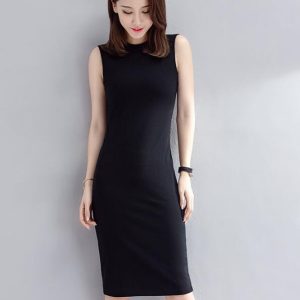 Black Sleeveless Dress Female Simple Dress Cotton