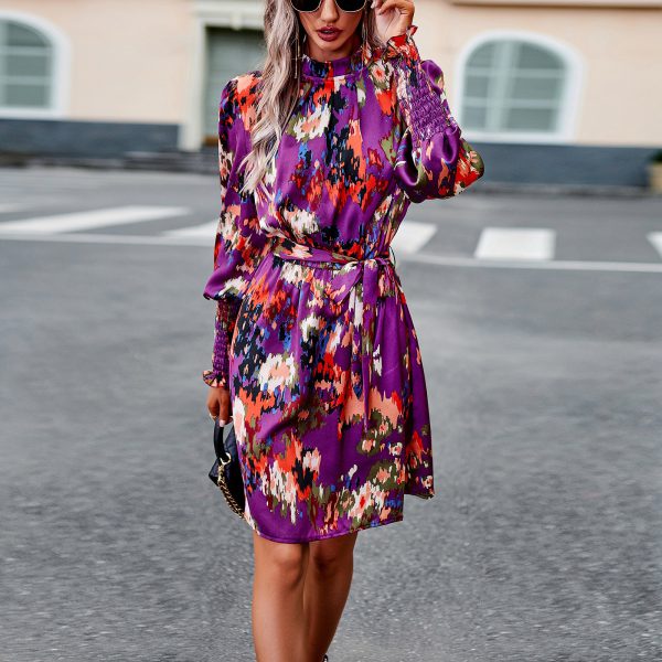 Printed Dress Autumn Elegant Long Sleeve Dress - Image 2