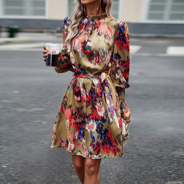 Printed Dress Autumn Elegant Long Sleeve Dress - Image 8