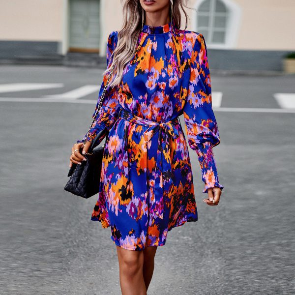 Printed Dress Autumn Elegant Long Sleeve Dress - Image 3