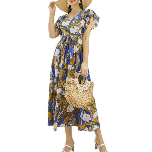 Women's Ruffle Sleeve Dress Temperament Floral Dress