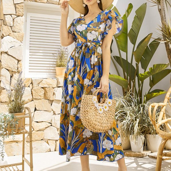 Women's Ruffle Sleeve Dress Temperament Floral Dress - Image 5