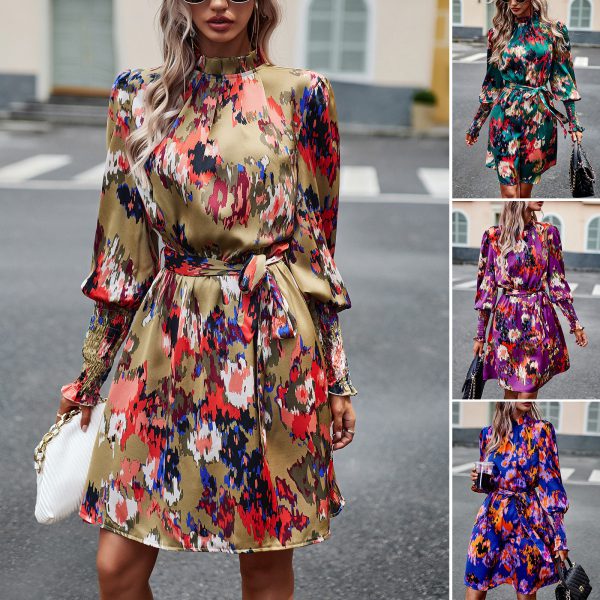 Printed Dress Autumn Elegant Long Sleeve Dress